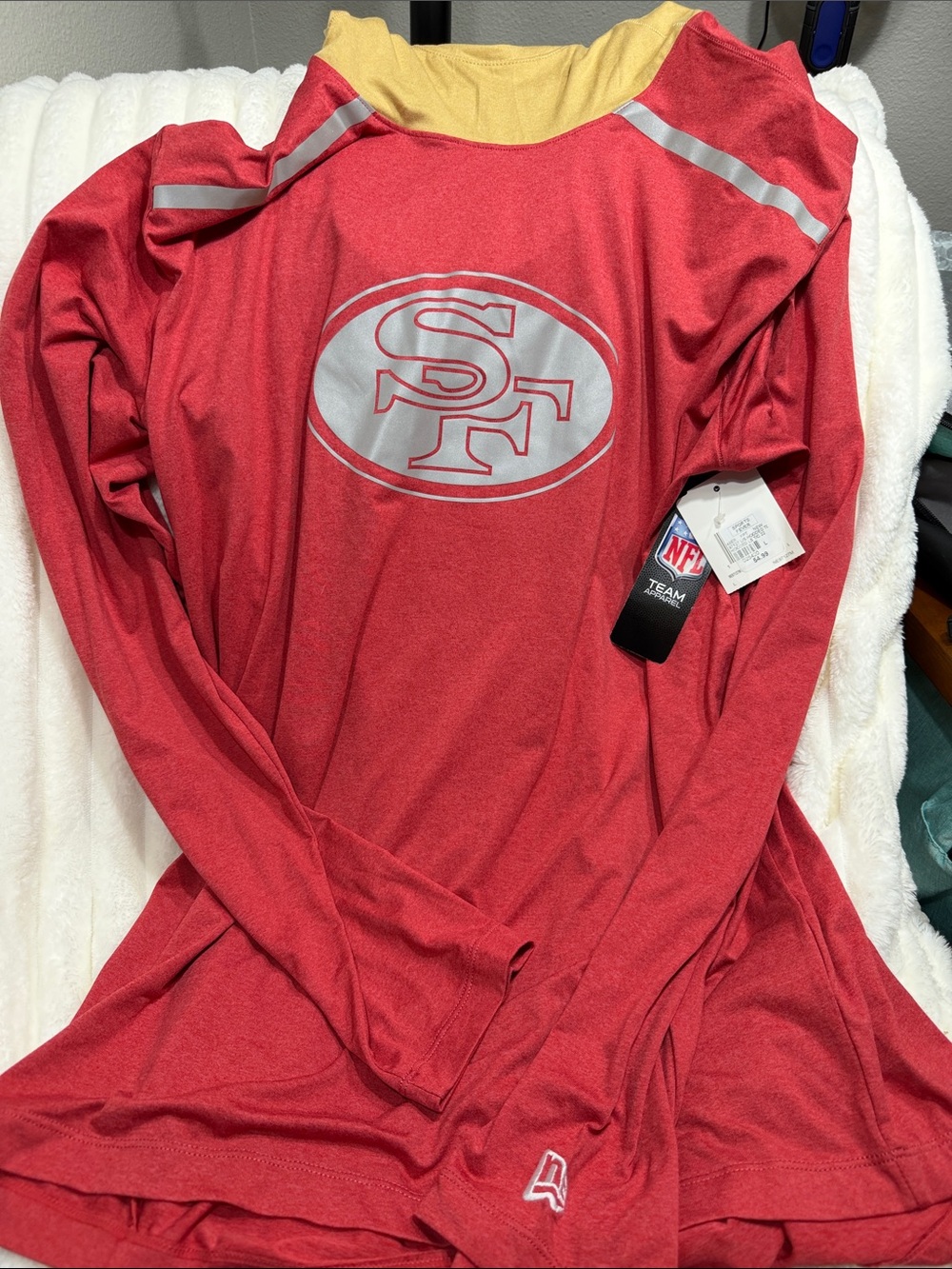 San Francisco 49ers New Era Hooded Long Sleeve Performance T-Shirt. NWT
